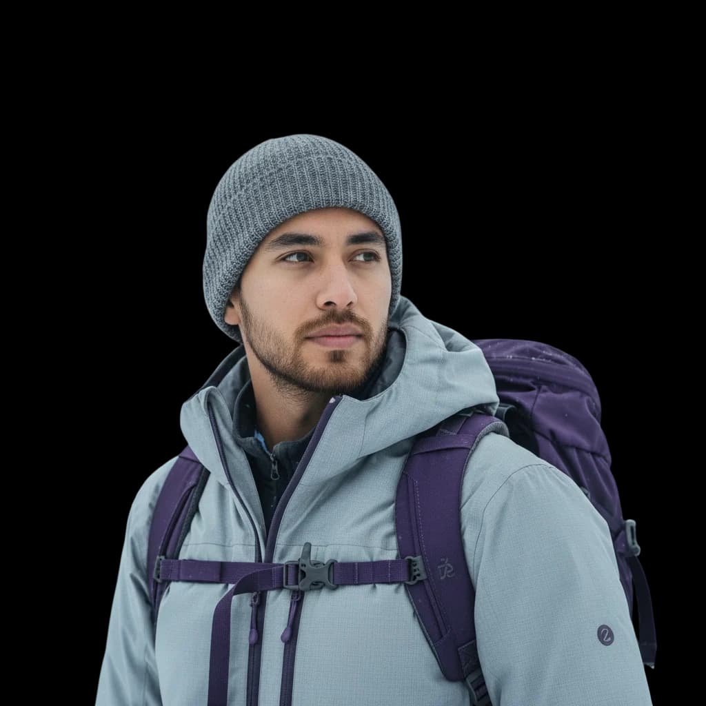 شاب بقبعة صوفية وحقيبة ظهر